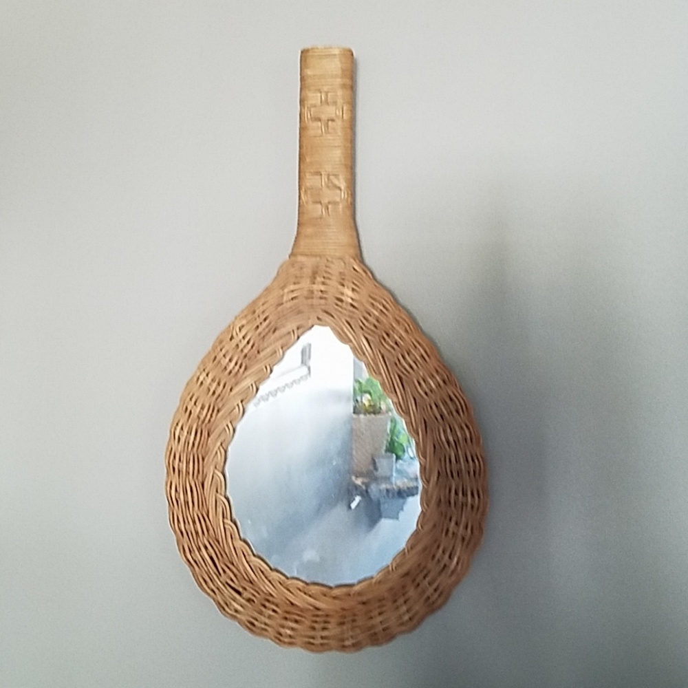 Vintage Rattan Wicker Hand Wall Mirror